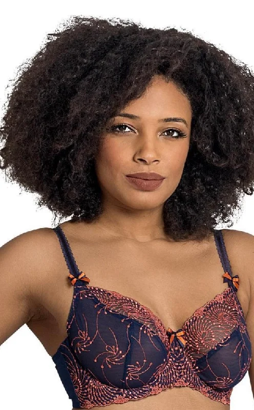 convertible bra with hook-and-eye closureNicole-B2271 Sheer Bra-Navy Coral