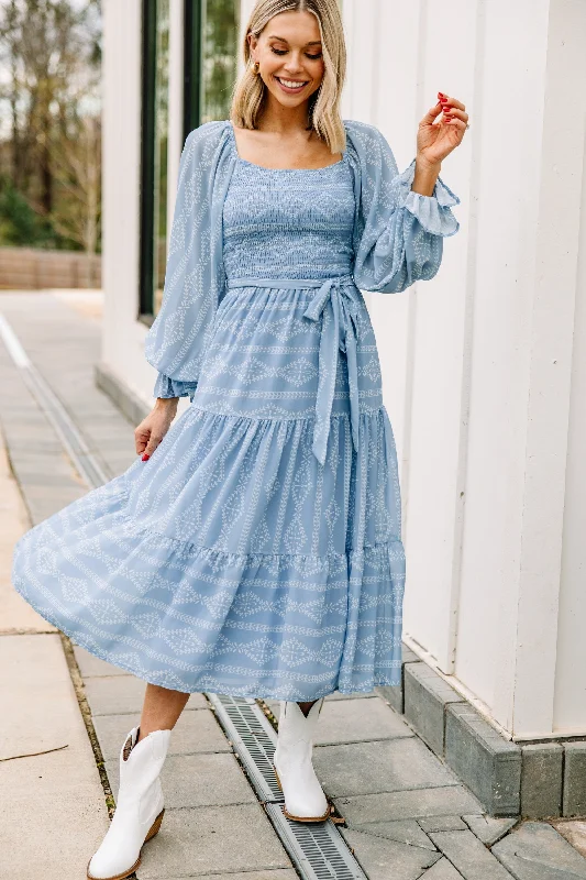 Women's Wide Collar DressesSeasons Change Blue Striped Midi Dress