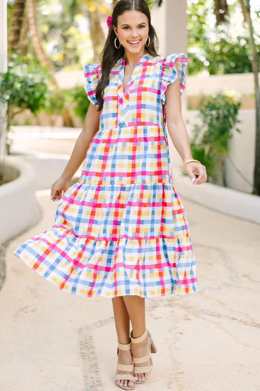 Women's Square-Back DressesJust A Dream Pink Gingham Midi Dress