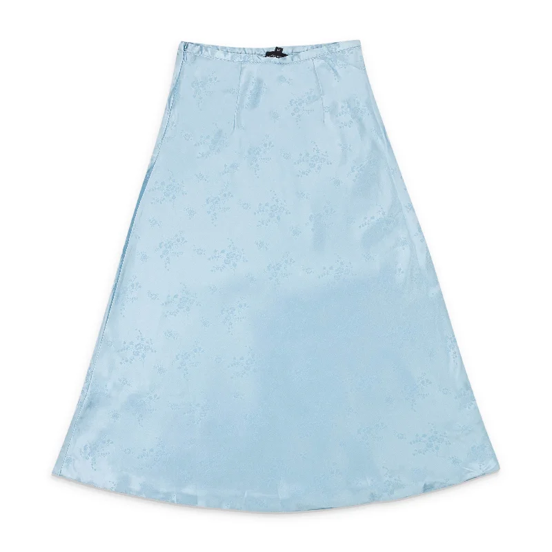 Women's Notched Collar SkirtsJACQUARD BIAS BLUE FLARED SKIRT