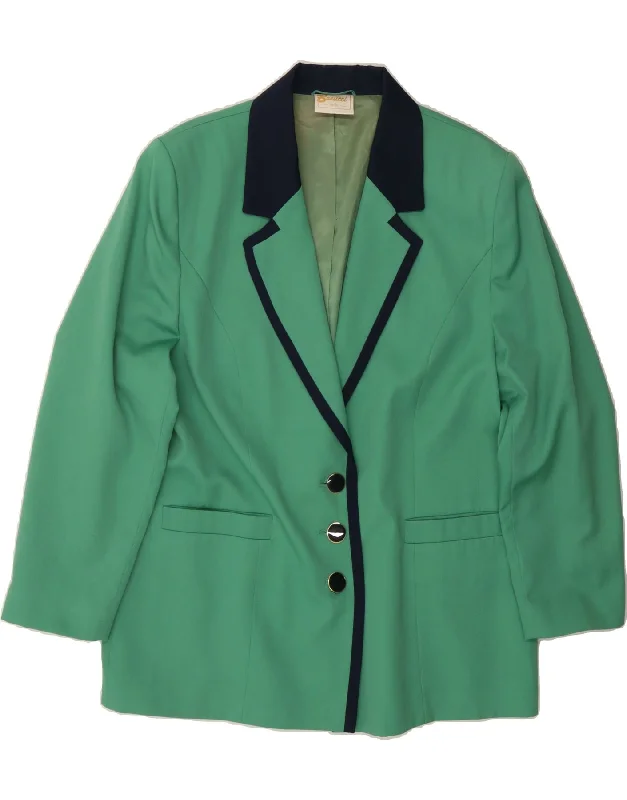 Women's Coats with Fur Trimmed ButtonsVINTAGE Womens 3 Button Blazer Jacket UK 20 2XL Green Polyester