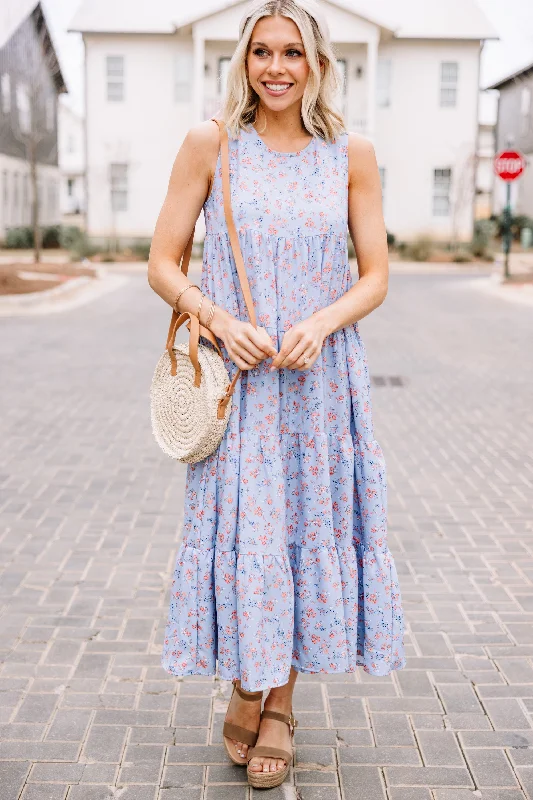 Women's Ruffled DressesAs A Matter Of Fact Blue Ditsy Floral Midi Dress