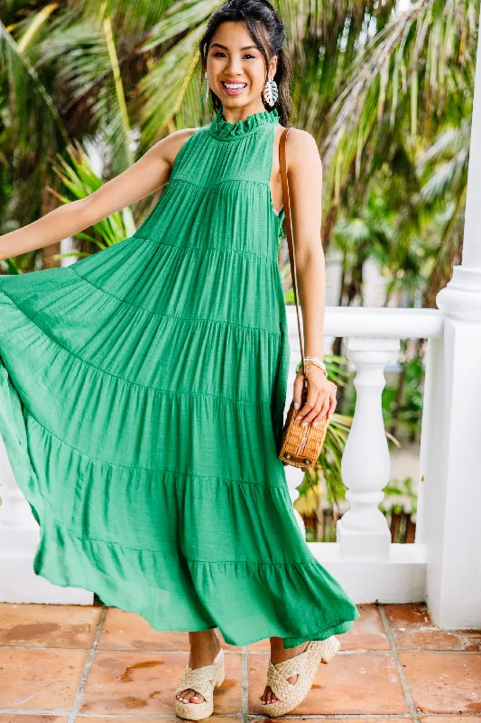 Women's Keyhole Collar DressesCome To Me Kelly Green Tiered Midi Dress