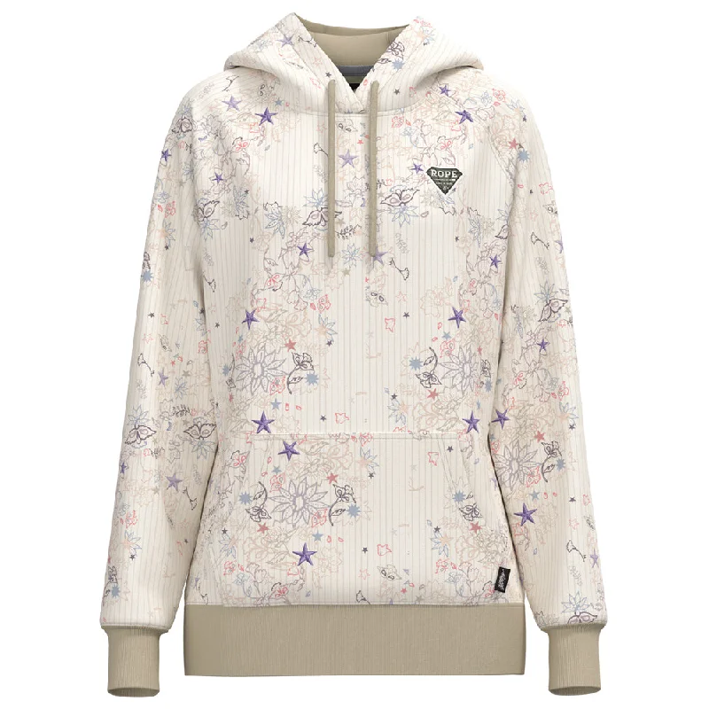 Women's Hooded Sweatshirts with Insulated Fabric"Rope Like A Girl" White w/ Western Star Pattern Hoody