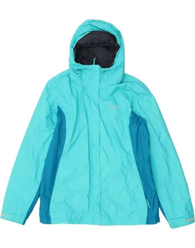 Women's Coats with SleevesCOLUMBIA Womens Hooded Rain Jacket UK 18 XL Turquoise Colourblock Nylon