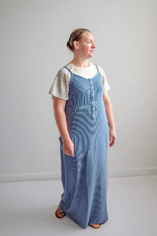 Women's Boat Collar DressesLeanna Ribbed Maxi Dress in Denim Blue - FINAL SALE