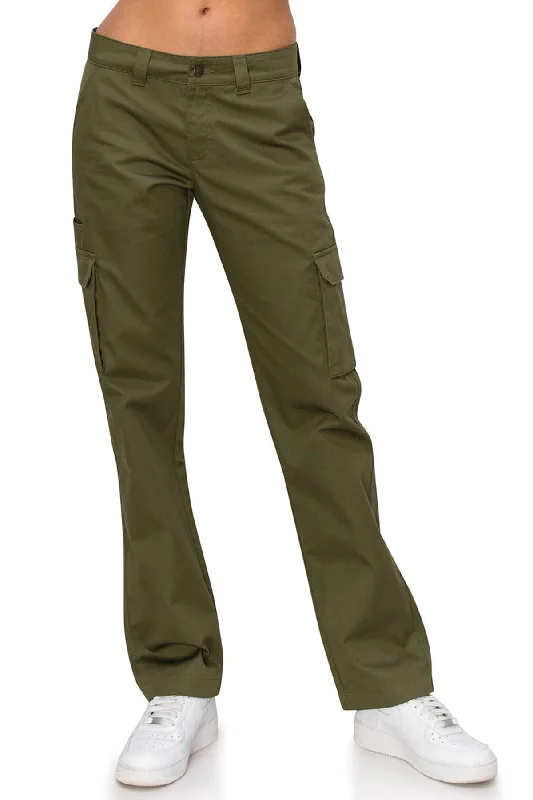 Women's Jodhpurs with High CollarMid Rise Relaxed Fit Cargo Work Pants - Olive