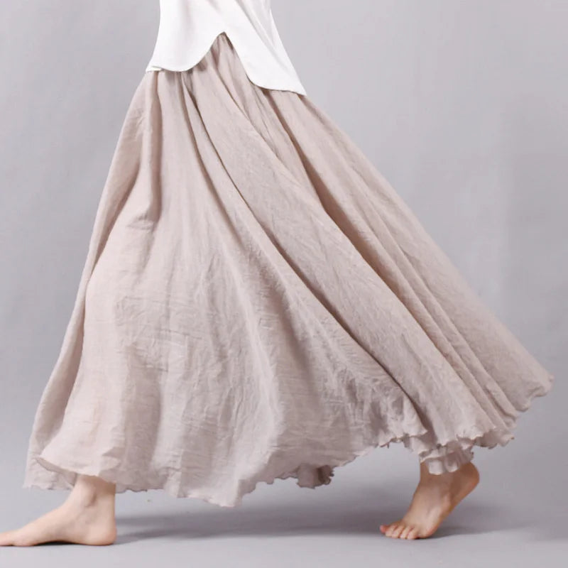 Women's Soft SkirtsLinen Maxi Casual Elastic Waist Skirt