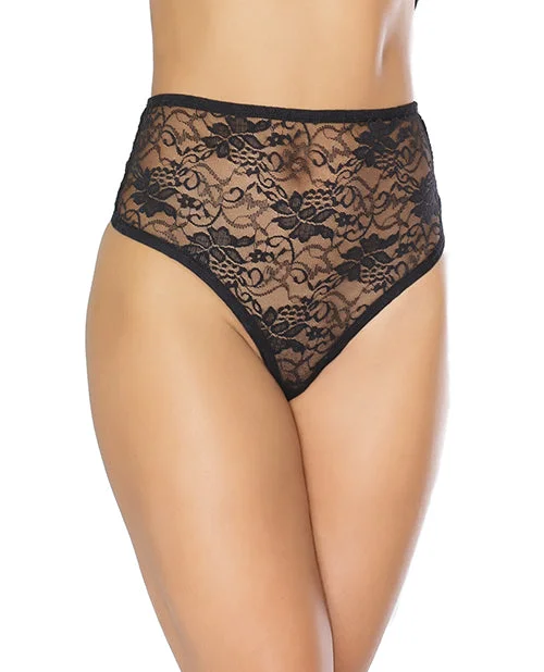 high-cut lace panties for a flirty lookCoquette Stretch Lace High Waist Thong Black