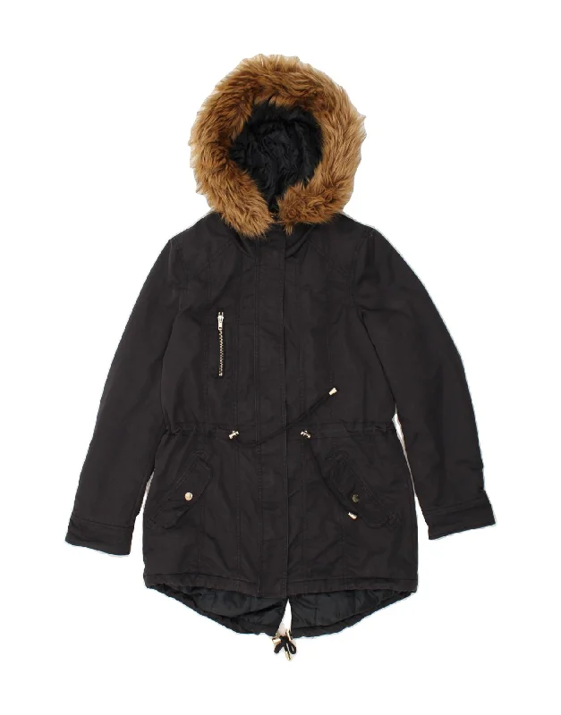 Stylish Women's CoatsMISS SELFRIDGE Womens Hooded Parka Jacket UK 10 Small Navy Blue Cotton