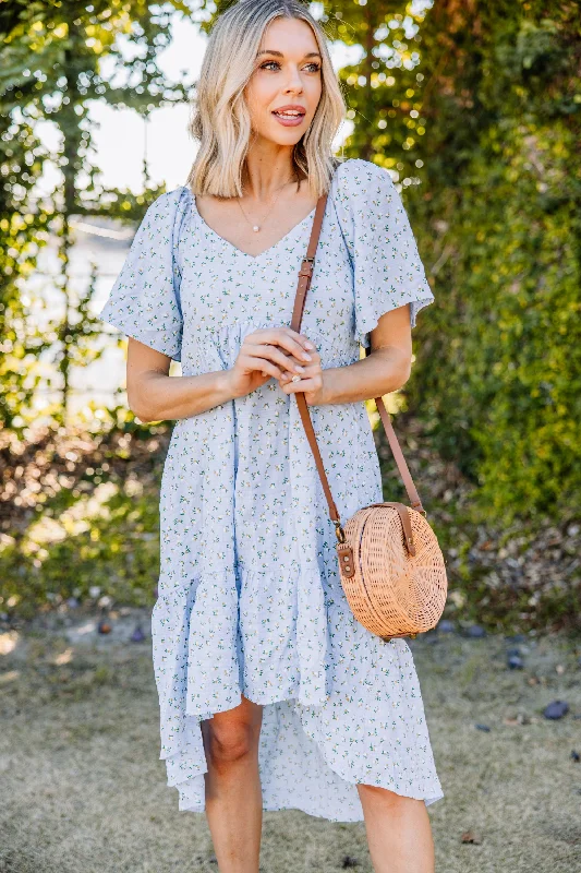 Women's Flared DressesFriendly Reminder Sky Blue Ditsy Floral Midi Dress