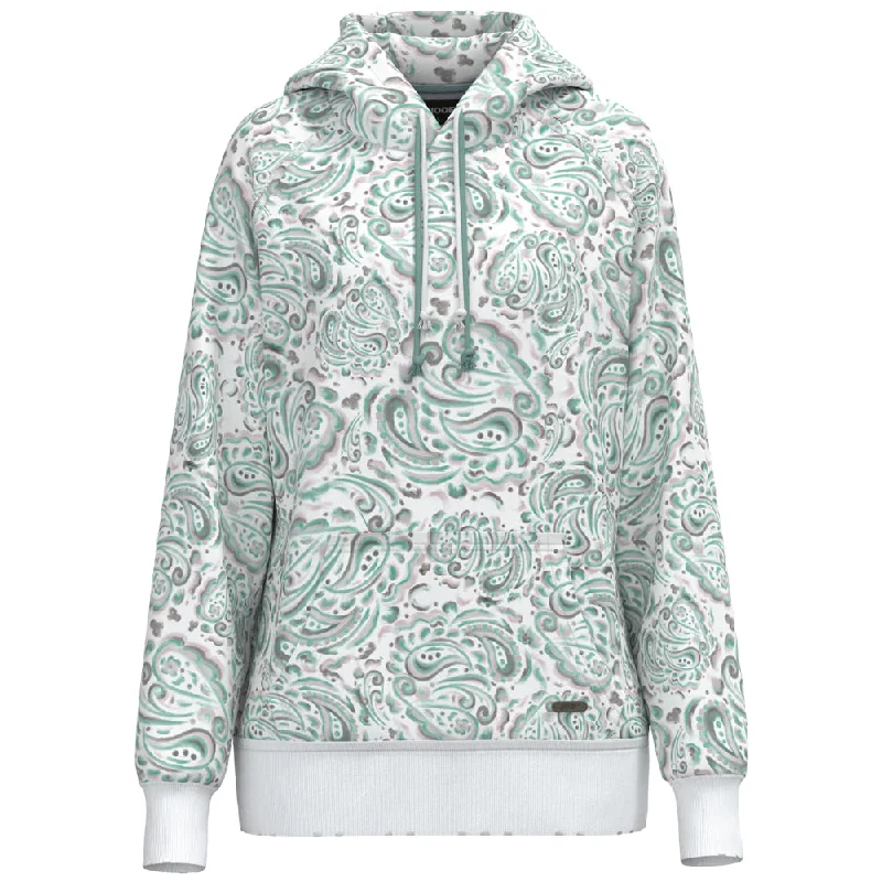 Women's Hooded Sweatshirts with Brocade Lining"Chaparral" Turquoise/White w/Paisley Hoody