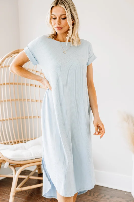 Women's Racerback DressesIt's All Here Light Blue Ribbed Midi Dress