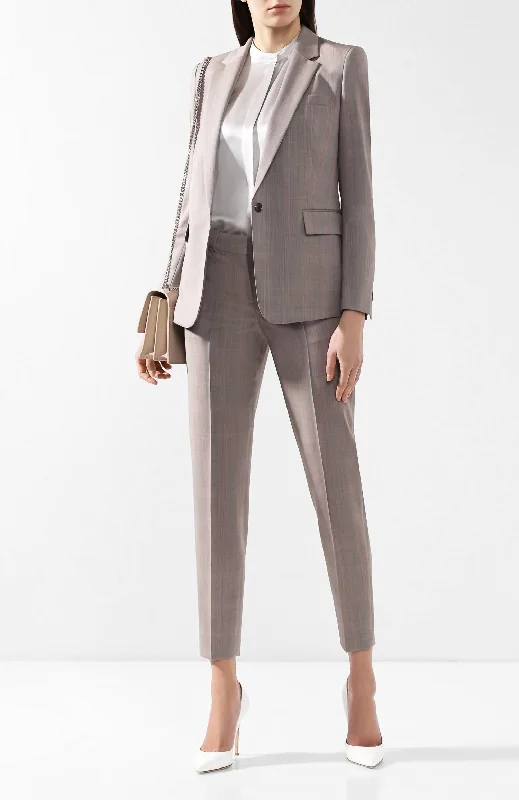 Women's Jodhpurs with Lapel CollarTinufa Micro Stripe Crop Straight Leg Wool Pants In Beige