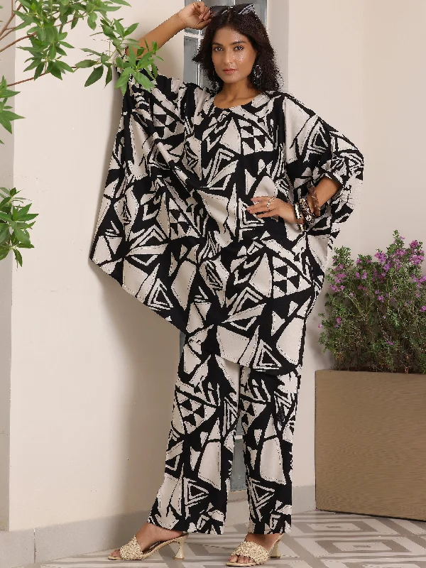 Women's Jumpsuits with Keyhole CollarBlack Printed Rayon Co-Ords