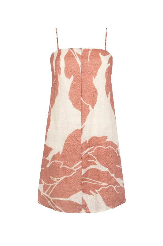 Women's Wide-Neck Dresses'KU' Linen Mini Dress - Blush Print