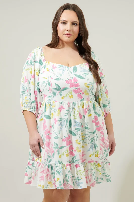 Women's Round-Neck DressesJacinda Floral Scotia Puff Sleeve Babydoll Dress Curve