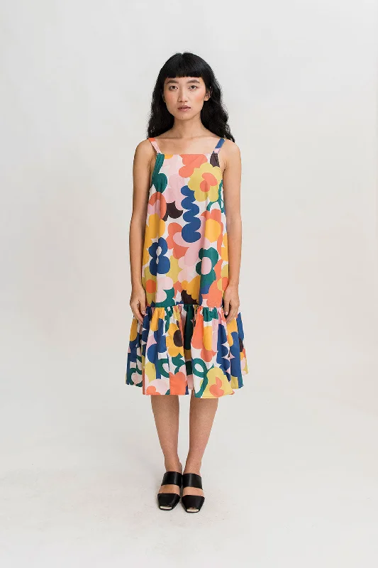 Women's Mandarin Collar DressesSmock Frill Dress in Flower Bomb Print