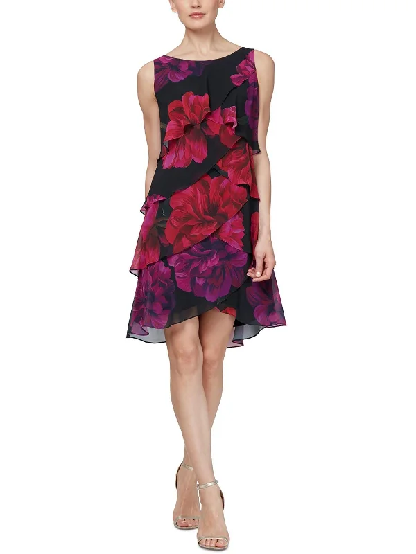 Women's U-Shaped Collar DressesWomens Floral Flutter Sheath Dress