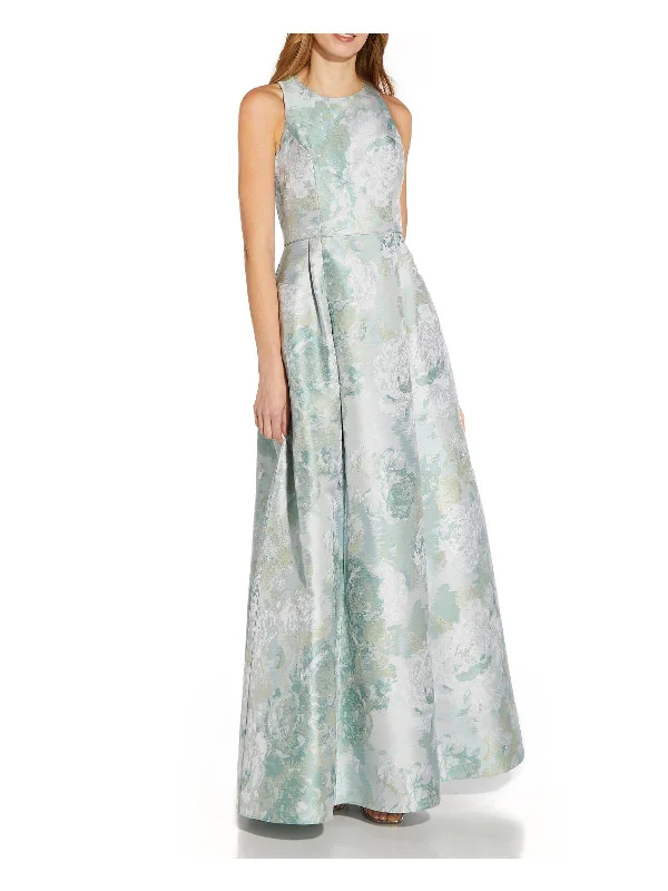 Women's High Collar DressesWomens Floral Jacquard Evening Dress