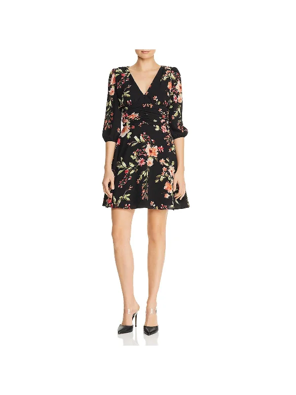 Women's Wide Collar DressesWomens Floral Print V-Neck Cocktail Dress