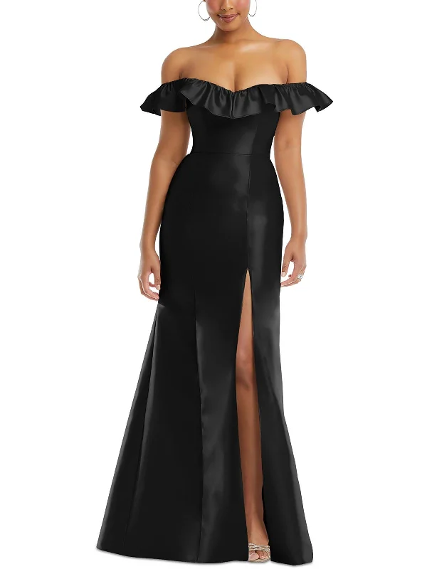 Women's Notched Collar DressesWomens Ruffled Polyester Evening Dress