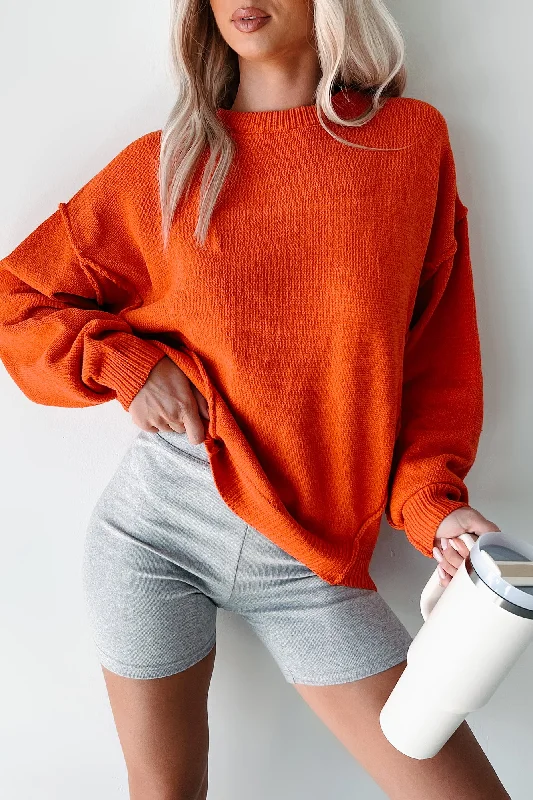 Women's Solid BlouseFavored For Fall Oversized Sweater (Coral Orange)