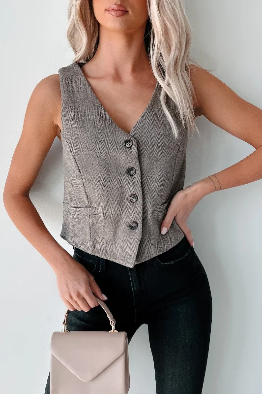 Women's Blouse with RufflesGentleman's Agreement Herringbone Vest Top (Brown)