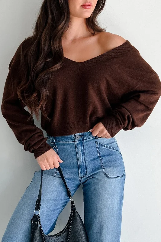 Women's Blouse with Boat CollarMy Main Priority Cashmere Blend V-Neck Sweater (Brown)