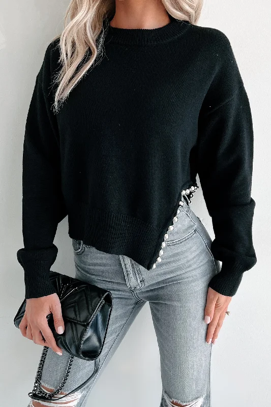 Women's Blouse with CollarSeeking The Extraordinary Asymmetric Metal Beaded Sweater (Black)