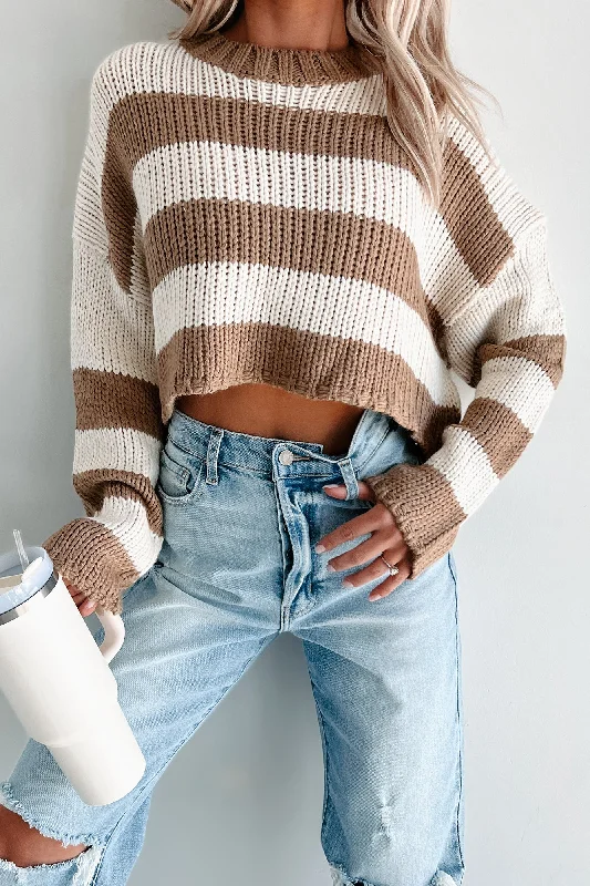 Women's Blouse with Long SleevesShare Your Story Striped Crop Sweater (Cream/Taupe)