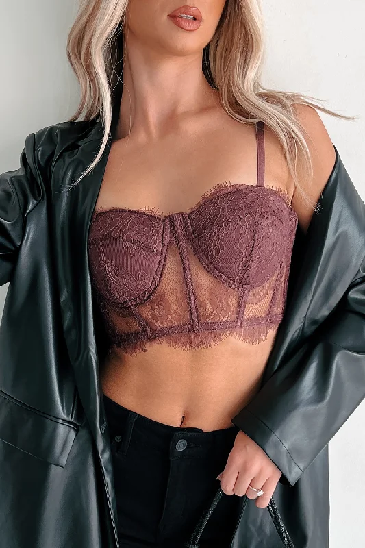 Women's Blouse with V-Shaped CollarStrong Chemistry Lace Bralette Top (Eggplant)